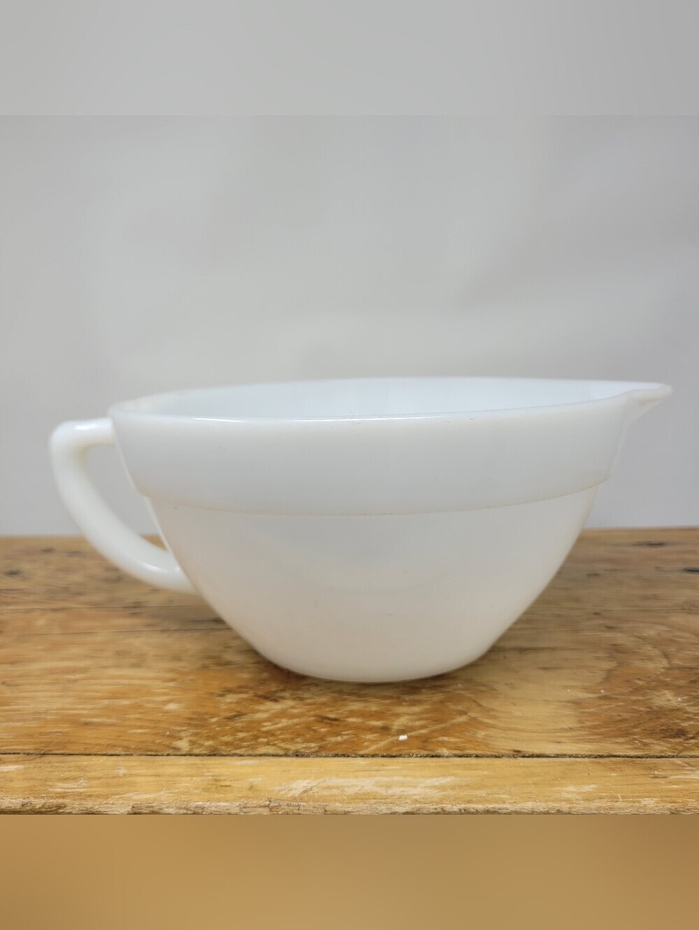 Vintage White Fire King Milk Glass Batter Mixing Bowl with D Handle Pour Spout